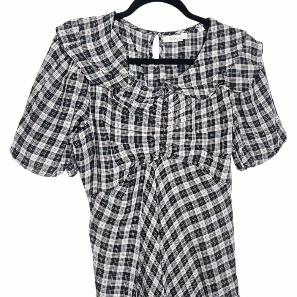 Doen Gwyneira Navy Countryside Plaid Ruffle Cotton Midi Dress Size L - Picture 5 of 9